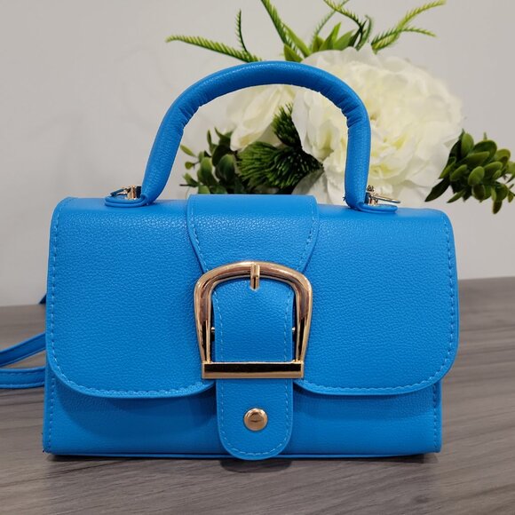 Trendy Blue Retro Style Buckle Small Handbag Purse w/Detachable Mini coin wallet - Picture 9 of 10